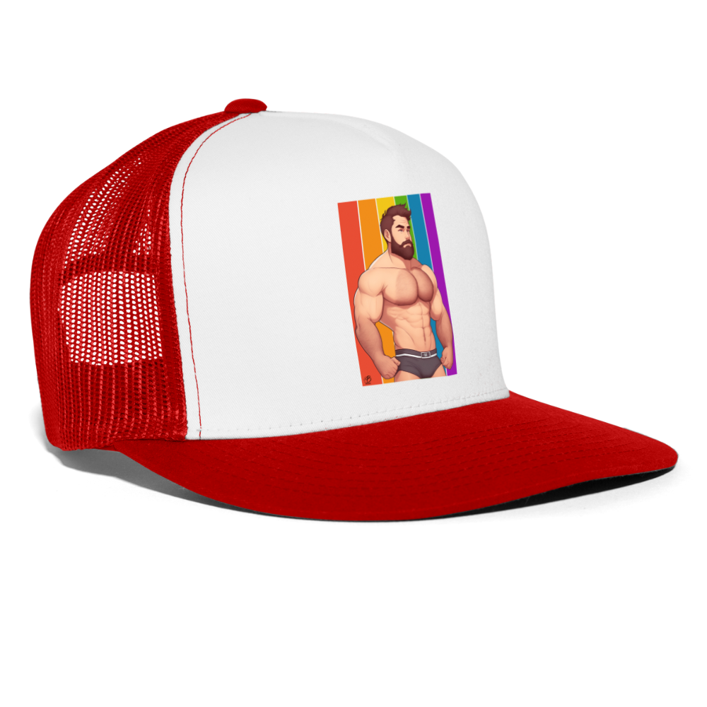 Bozzix Rainbow Daddy Trucker Cap - white/red