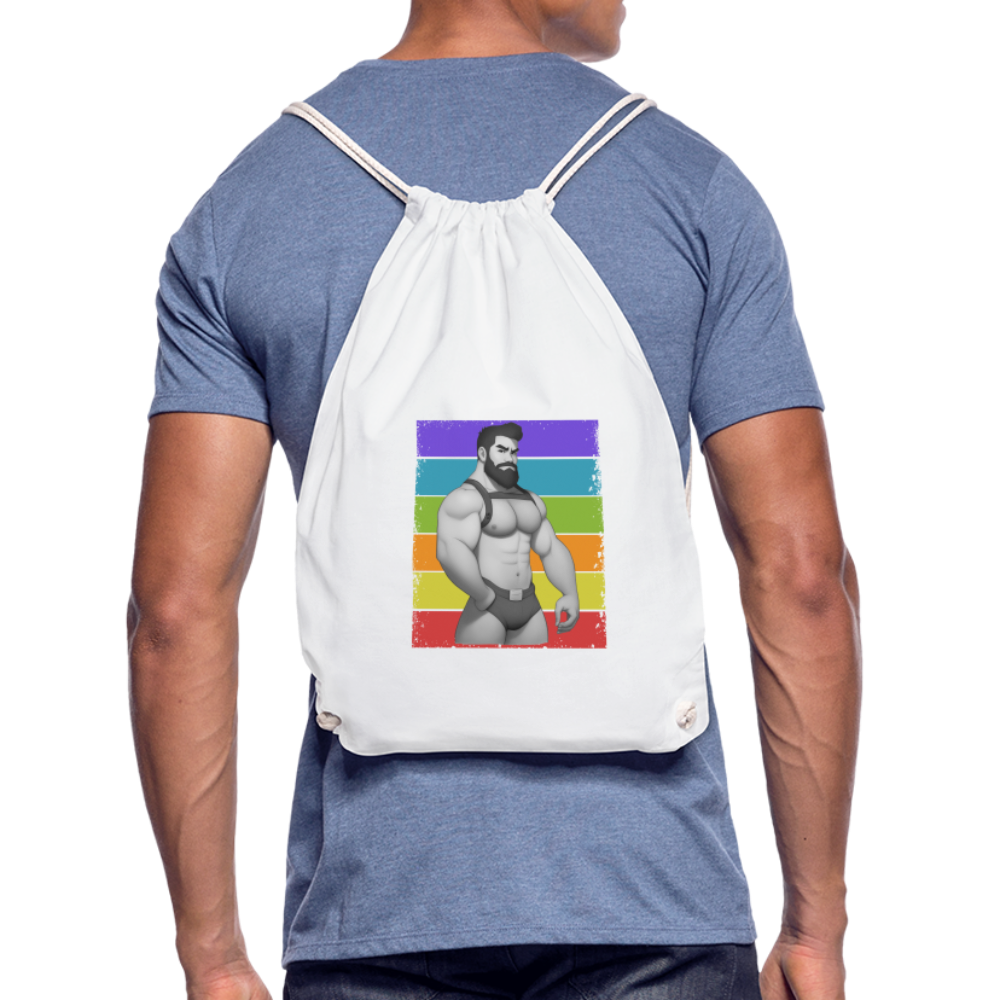 "Rainbow Harness Daddy" Drawstring Bag - white