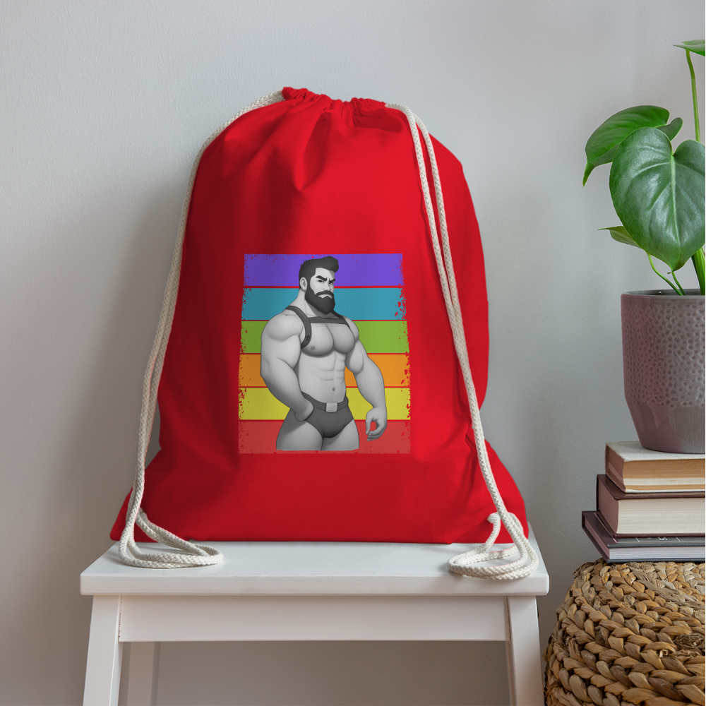 "Rainbow Harness Daddy" Drawstring Bag - red