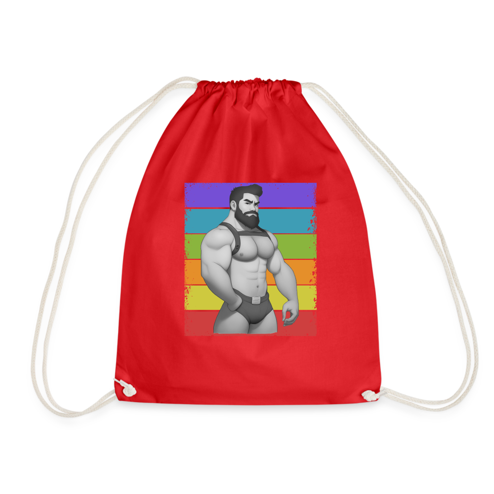 "Rainbow Harness Daddy" Drawstring Bag - red