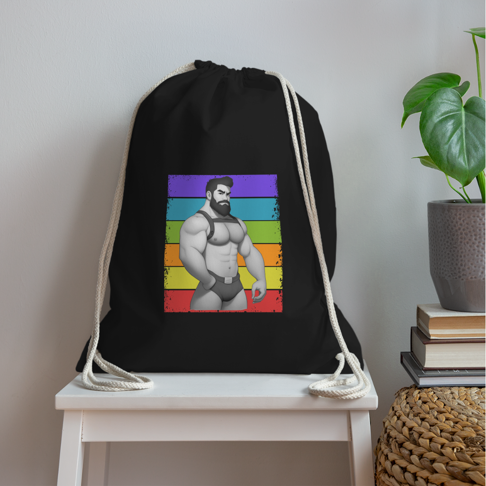 "Rainbow Harness Daddy" Drawstring Bag - black