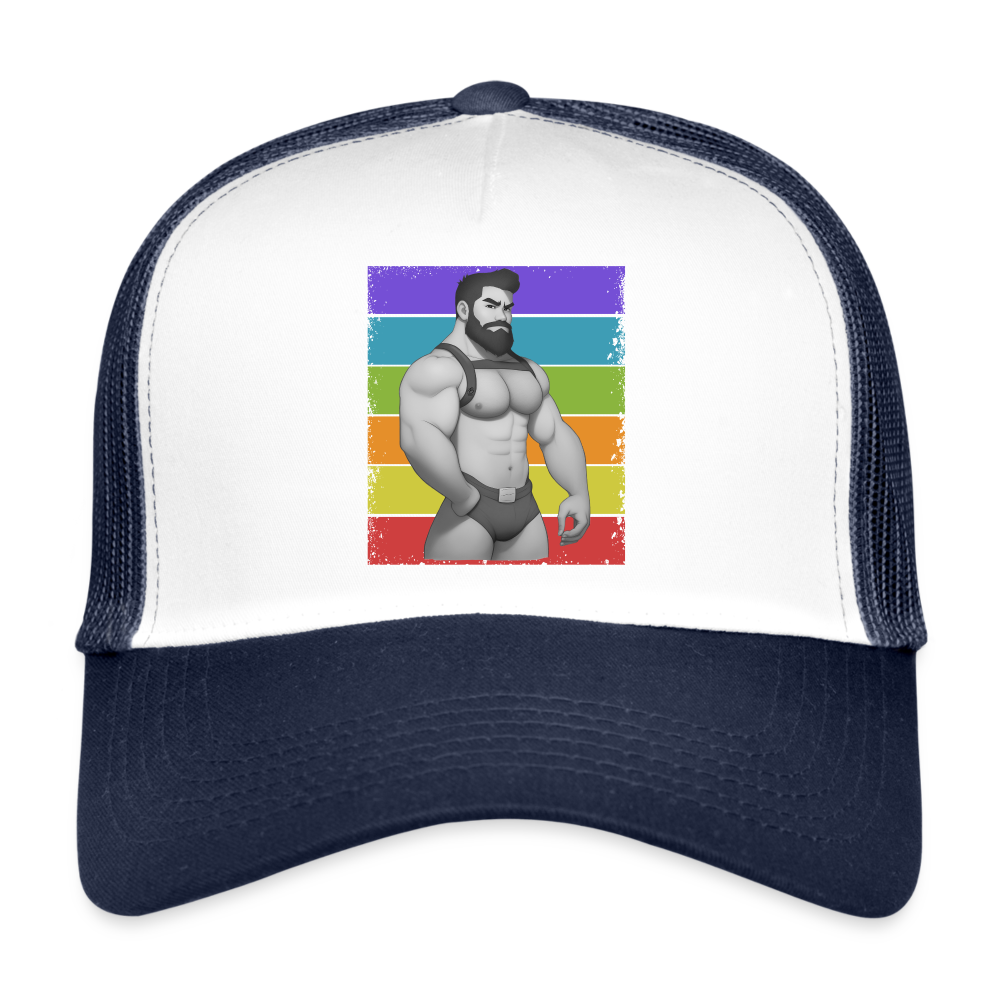 "Rainbow Harness Daddy" Trucker Cap - white/navy