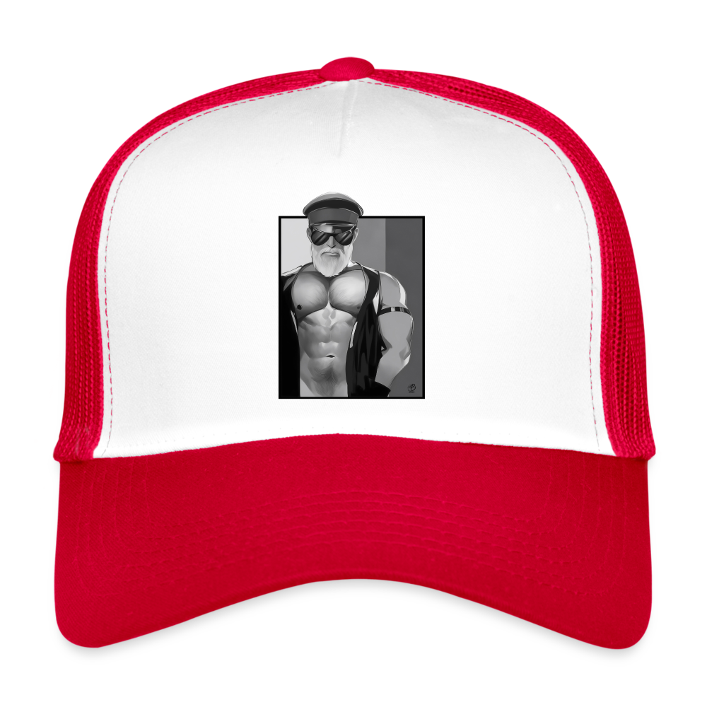 "Leather Daddy" Trucker Cap - white/red