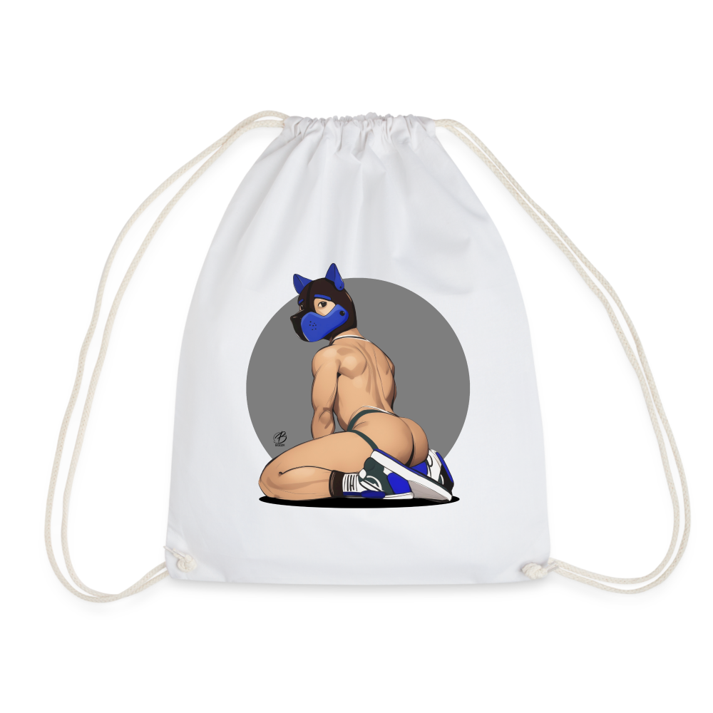 "Blue Puppy Boy" Drawstring Bag - white