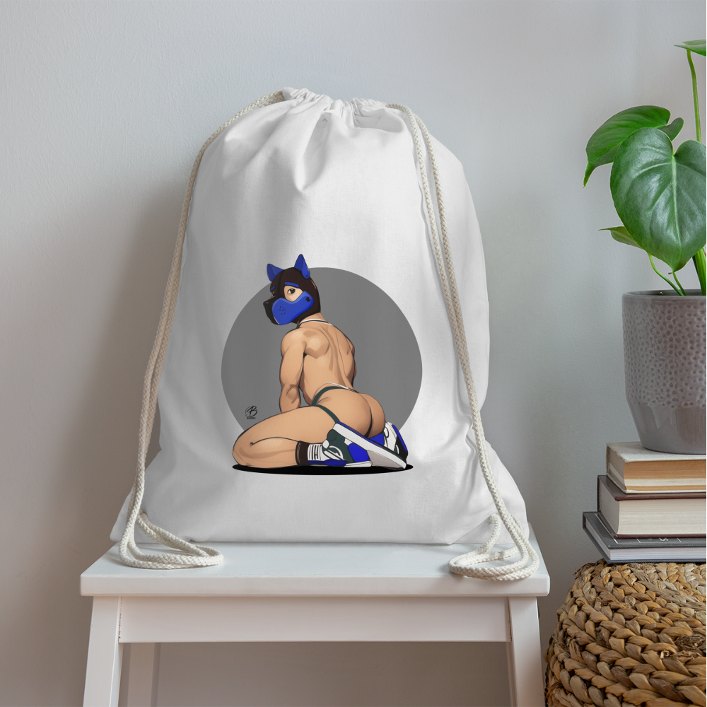 "Blue Puppy Boy" Drawstring Bag - white