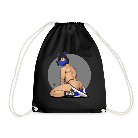 "Blue Puppy Boy" Drawstring Bag - black