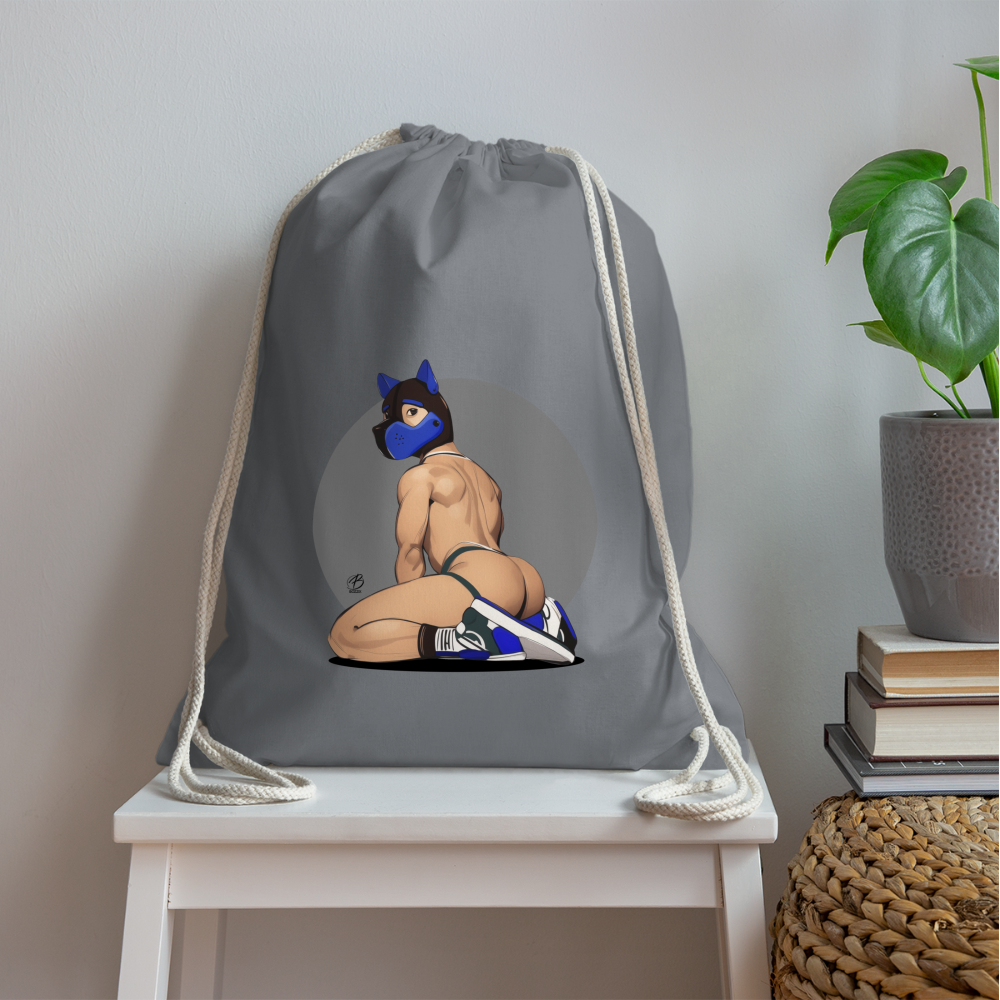 "Blue Puppy Boy" Drawstring Bag - grey