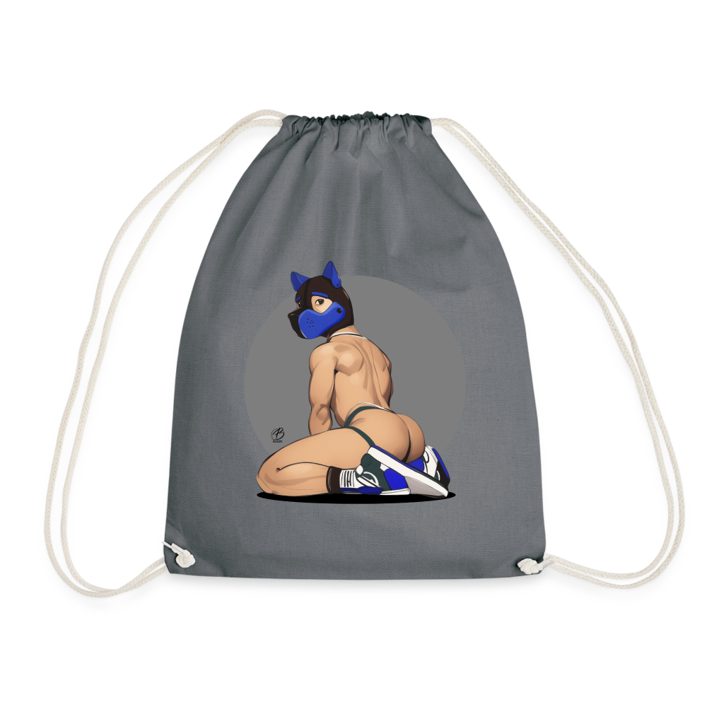 "Blue Puppy Boy" Drawstring Bag - grey