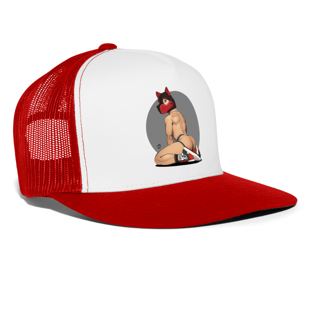 "Red Puppy Boy" Trucker Cap - white/red