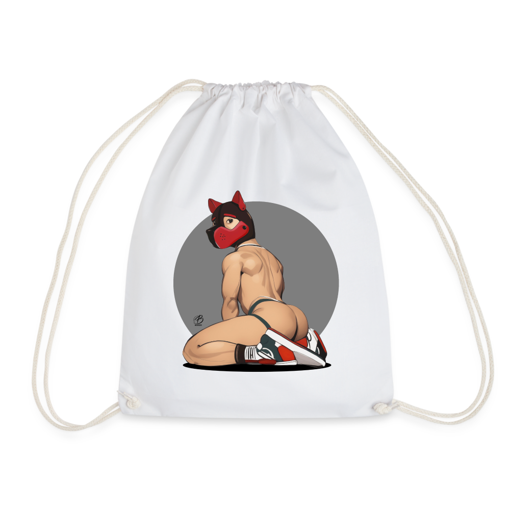"Red Puppy Boy" Drawstring Bag - white