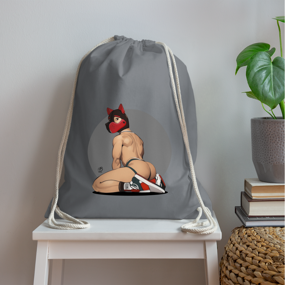"Red Puppy Boy" Drawstring Bag - grey